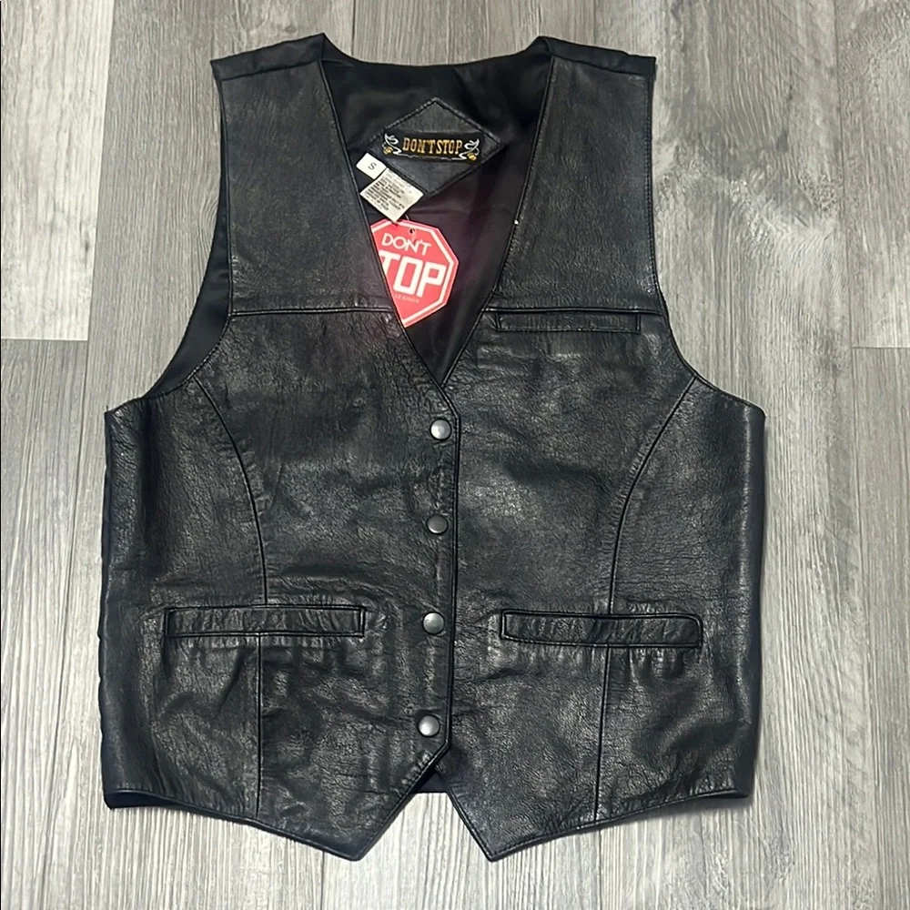 Don’t Stop Classics Black Leather Vest with Button Closure /size S